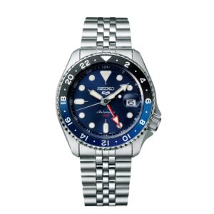 Seiko 5 Sports Blueberry GMT SKX RE-Interpretation Analog Stainless Steel Watch for Men - SSK003K1 (Blue Dial & Silver Colored Strap)
