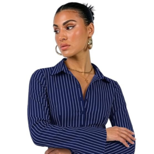 Aahwan Striped Button Down Flared Bell Long Sleeve Casual Shirt for Women's & Girl's